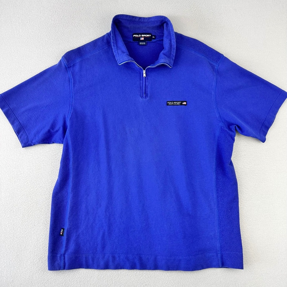 Vintage Polo Sport Ralph Lauren Sweater Shirt Mens XL Blue 1/4 Zip Short Sleeve